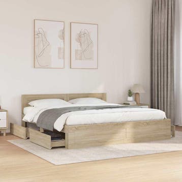 vidaXL Bedframe met lade met opslag Sonoma 193 x 203 cm, Verzenden, Nieuw, Bruin, Hout