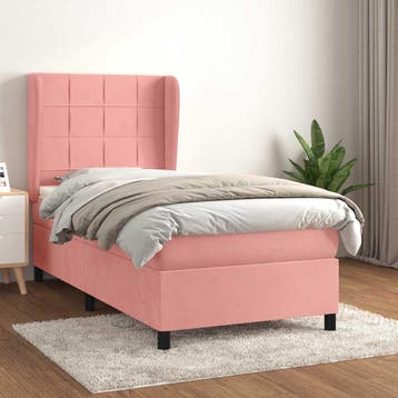 vidaXL Boxspring met matras fluweel roze 90x200 cm, 90 cm, Eenpersoons, Verzenden, Nieuw