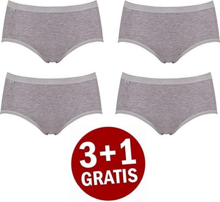 sloggi Basic Maat 48 + Dames Midi slip - 4-pack - Lichtgrijs, Kleding | Dames, Ondergoed en Lingerie, Verzenden