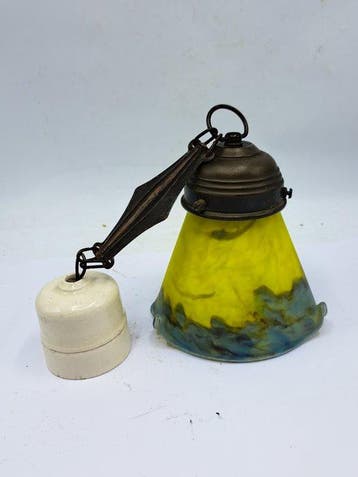 Muller Frères - Lamp - Hanglamp - Glas, Porselein, Messing -