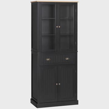 HOMCOM Keukenbuffet Zwart met Glazen Deuren en Verstelbare P, Verzenden, Nieuw