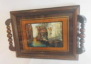 Decoratief dienblad - Plateau de service vintage avec, Antiek en Kunst