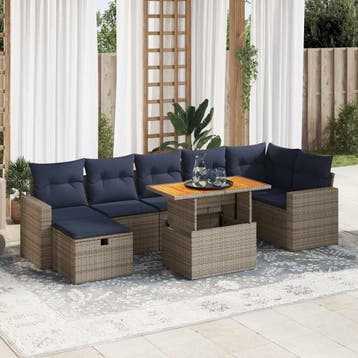 vidaXL 8-delige Loungeset met kussens poly rattan acacia, Verzenden, Nieuw, Loungeset