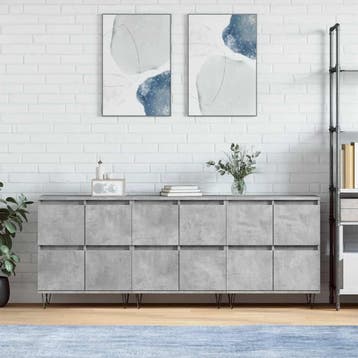 vidaXL Dressoirs 3 st bewerkt hout betongrijs, Verzenden, Nieuw, Overige houtsoorten, Minder dan 50 cm