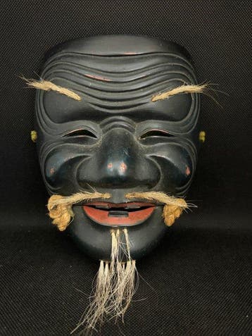 Noh masker - Hout, hoogwaardig houten beeldhouwwerk, Antiek en Kunst