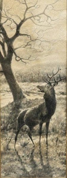 Georges Busson (1859-1933) - Hert in bos - NO RESERVE, Antiek en Kunst