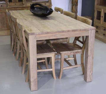 Teak tafel met blokpoten -  300 cm x 100 cm, Ophalen of Verzenden, Nieuw