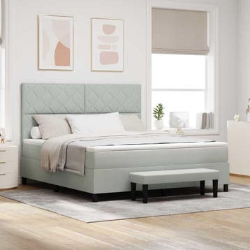 vidaXL Boxspring bed met hoofdeinde Lichtgrijs 200 x 180 cm, Verzenden, Nieuw, Tweepersoons, Stof