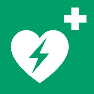 Pictogram bordje AED, 150 x 150 mm, groen  -  Groen  -  150, Verzenden