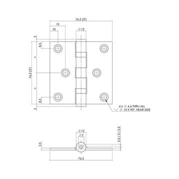 Intersteel Kogellagerscharnier recht 3 (76x76x2,5mm) - mat, Verzenden, Nieuw