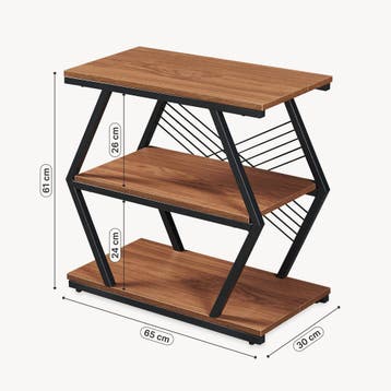 Bijzettafel Nolarg met 3 planken 65x30x61 cm zwart en walnoo, Verzenden, Nieuw