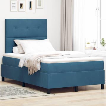 vidaXL Boxspringbed met hoofdeinde Donkerblauw 120 x 200 cm, Verzenden, Nieuw, Blauw, Stof