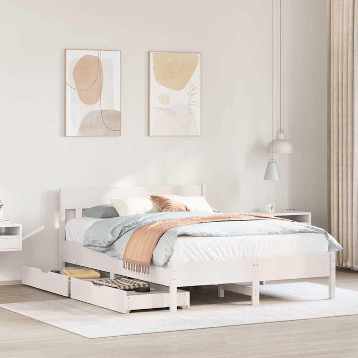 vidaXL Bedframe zonder matras massief grenenhout wit 120x200, Huis en Inrichting, Slaapkamer | Bedden, 120 cm, 200 cm, Wit, Twijfelaar