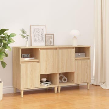 vidaXL Dressoirs 2 st 60x35x70 cm bewerkt hout sonoma, Verzenden, Nieuw, Overige houtsoorten, Minder dan 50 cm