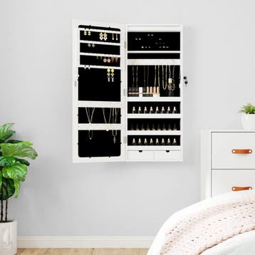 vidaXL Sieradenkast met spiegel en LED wandgemonteerd wit, Huis en Inrichting, Woonaccessoires | Spiegels, Verzenden, Nieuw