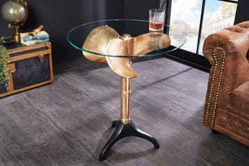 Handgemaakte bijzettafel OCEAN 75cm goud zwart glazen blad, Huis en Inrichting, Ophalen of Verzenden, Nieuw