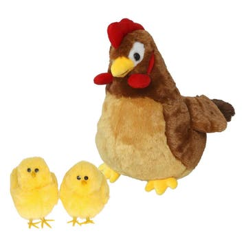 Pluche kip knuffel - 20 cm - bruin - met 2 gele kuikens, Verzenden, Nieuw