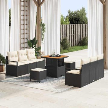 vidaXL Tuinbankenset met kussen 9 pcs Zwart poly rattan, Verzenden, Nieuw, Rotan, Meer dan 8 zitplaatsen