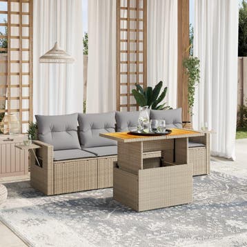 vidaXL 5-delige Loungeset met kussens poly rattan beige, Verzenden, Nieuw, Loungeset