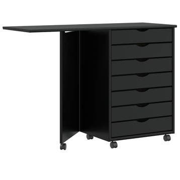 vidaXL Rolkast met bureau MOSS massief grenenhout zwart, Verzenden, Nieuw
