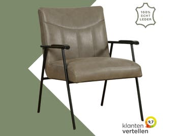 Leren fauteuil Beam - Vintage Stone (grijs), Huis en Inrichting, Nieuw, Ophalen of Verzenden, Leer, 75 tot 100 cm
