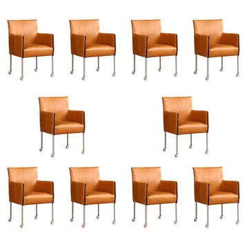 Set van 10 Leren eetkamerstoelen More - Vintage Cognac, Ophalen of Verzenden, Nieuw, Leer, Vijf, Zes of meer stoelen