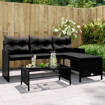 vidaXL Tuinbank met tafel en kussens L-vormig poly rattan, Verzenden, Nieuw