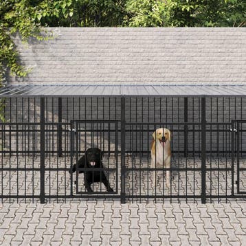 vidaXL Hondenkennel met dak 18,77 m² staal, Verzenden, Nieuw