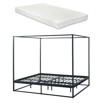 Hemelbed Kristianstad met bedbodem en matras 180x200 cm zwar, Huis en Inrichting, Slaapkamer | Bedden, Verzenden, Nieuw