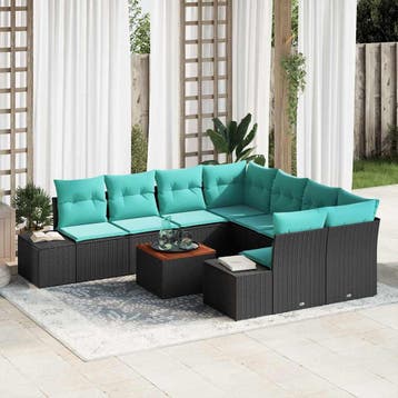 vidaXL Tuinbankenset 9 st Zwart poly rattan, Verzenden, Nieuw, Rotan, Meer dan 8 zitplaatsen