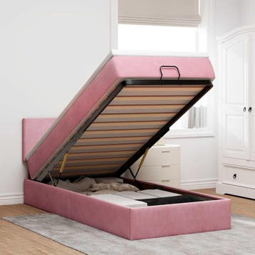 vidaXL Bed poef met matras en LEDs 80x200 cm fluweel roze, Eenpersoons, Verzenden, Nieuw, 80 cm