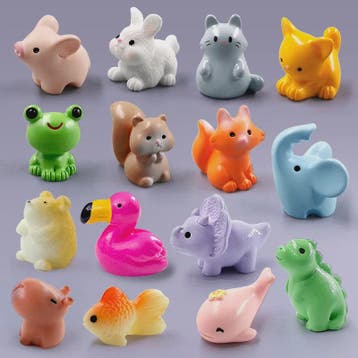 Set van 10 Miniatuur Dierenfiguren: Tuin, Sprookjes & Decora, Dieren en Toebehoren