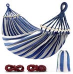 Tweepersoons Canvas Hangmat met Gebogen Houten Spreidstokken, Verzenden, Nieuw