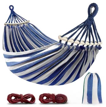 Tweepersoons Canvas Hangmat met Gebogen Houten Spreidstokken, Verzenden, Nieuw