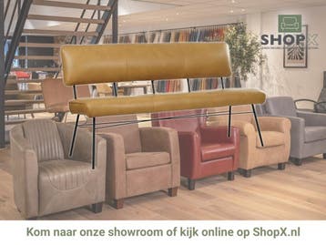 Leren eetkamerbank Solid - Granada Amber (cognac) - Poten, 150 tot 200 cm, Nieuw, Ophalen of Verzenden, Rechte bank