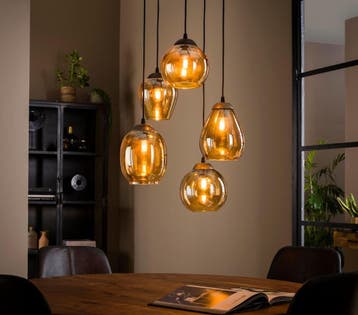 Hanglamp Gold 5L - Dimbaar - Verstelbaar - Amber Glas - 2026, Verzenden, Nieuw, Glas