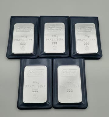 5 x 100g - Zilver .999 - Albino Moutinho - Met certificaat, Postzegels en Munten