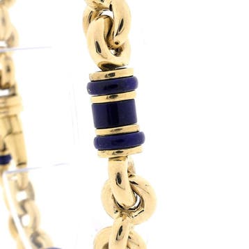 Vintage gouden jasseron schakelarmband met lapis lazuli, Gebruikt, Overige kleuren, Ophalen of Verzenden, Met edelsteen