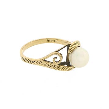 10 karaat ring met parel, Sieraden, Tassen en Uiterlijk, Ringen, Gebruikt, Geel, Ophalen of Verzenden, 17 tot 18