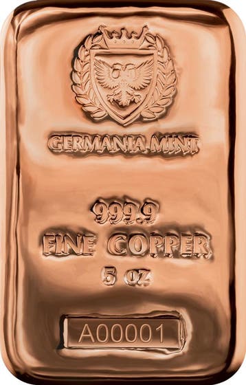Germania Mint 5 oz Koperbaar, Postzegels en Munten, Edelmetalen en Baren, Verzenden, Zilver