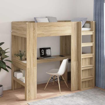 vidaXL Loft Bedframe met Bureau Sonoma Eiken 100 x 200 cm, Verzenden, Nieuw, Bruin, Hout