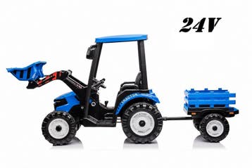 Kindertractor GROOT 24V met laadschop en aanhanger blauw, Ophalen of Verzenden, Nieuw