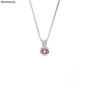 925 Zilveren ketting met lichtroze kristal 925 zilver rhodiu, Sieraden, Tassen en Uiterlijk, Kettingen, Verzenden, Nieuw, Zilver
