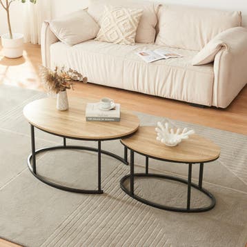 Salontafel Niederlande ovaal set van 2 zwart en eikenkleurig, Huis en Inrichting, Tafels | Salontafels, Verzenden, Nieuw