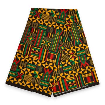Afrikaanse wax print stof - Zwart Groen Kente Print Ghana -, Ophalen of Verzenden, Nieuw