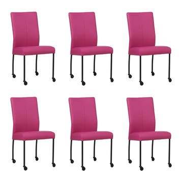 Set van 6 Leren eetkamerstoelen Comfort met wieltjes -, Huis en Inrichting, Stoelen, Ophalen of Verzenden, Nieuw, Leer