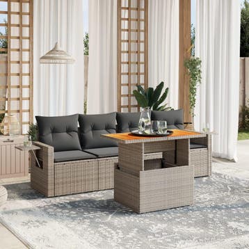 vidaXL 5-delige Loungeset met kussens poly rattan grijs, Verzenden, Nieuw, Loungeset
