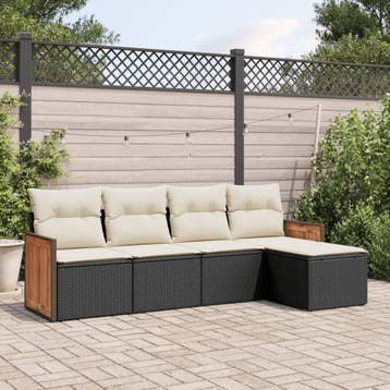 vidaXL 5-delige Loungeset met kussens poly rattan zwart, Verzenden, Nieuw, Loungeset