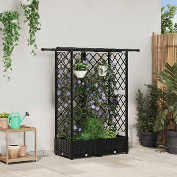 vidaXL Verhoogd Bed met Trellis en Dak Zwart 124 x 40 x 121, Verzenden, Nieuw, Minder dan 60 cm, 60 cm of meer