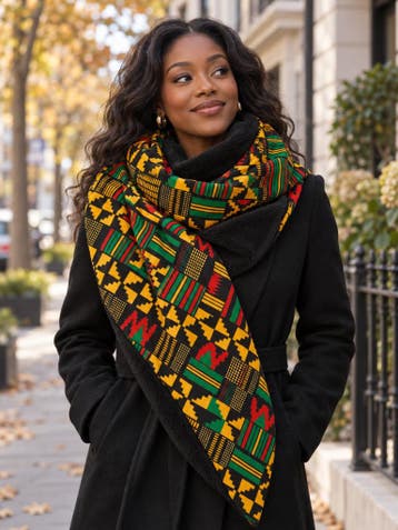 Warme Sjaal met Afrikaanse print Unisex - Zwart Groen Kente, Kleding | Dames, Ophalen of Verzenden, Nieuw